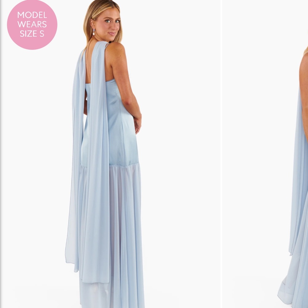 Dalia Maxi Dress in steel blue luxe satin - Picture 4 of 8